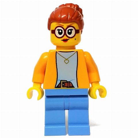 Minifigurka Woman, Bright Light Orange Torso, Medium Blue Legs, Dark Orange Hair