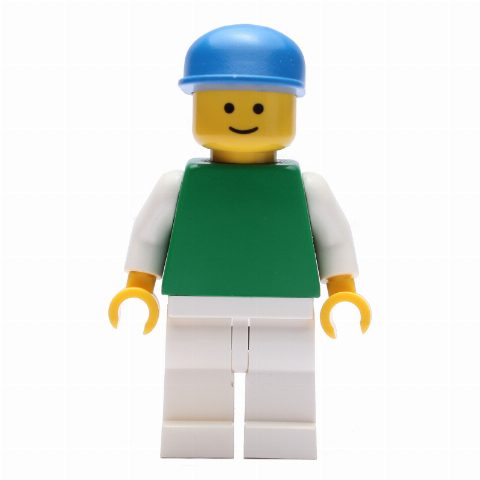 Minifigurka Green Torso, White Legs, BLue Cap