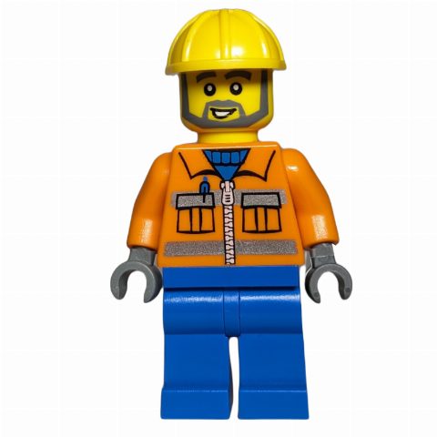 Minifigurka Orange Torso, Blue Legs, Yellow Hat, Grey Beard