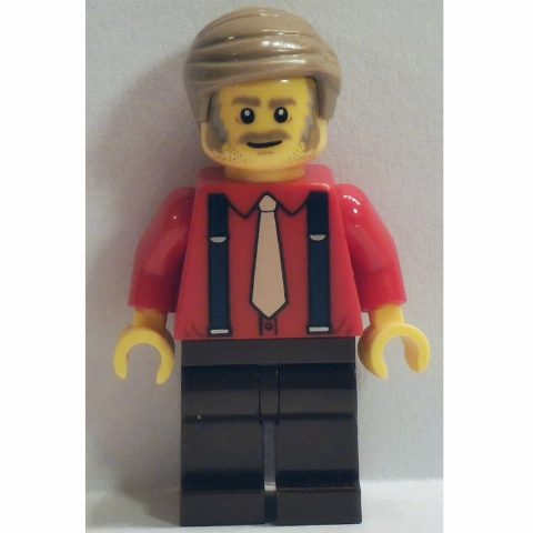Minifigurka Passenger, Red Torso, Dark Brown Legs, Dark Tan Hair