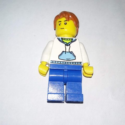 Minifigurka White Torso, Blue Legs, Dark Orange Hair