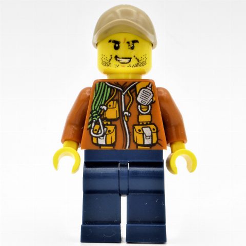 Minifigurka Explorer, Jacket with Pouches, Radio, and Rope, Dark Tan Cap, Stubble and Clenched Teeth