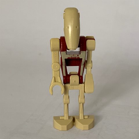 Minifigurka Battle Droid Security, Dark Red Torso with Tan Print and Three Red Dots, One Bent Arm, One Straight Arm