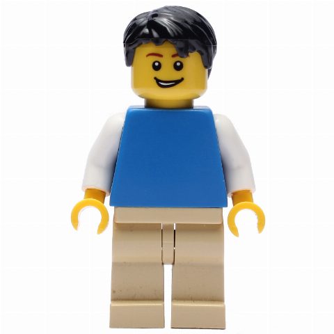 Minifigurka Blue Torso, Tan Legs, Black Hair