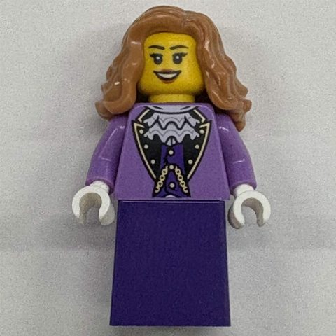 Minifigurka Lady, Medium Lavender Torso, Dark Purple Dress, Medium Nougat Hair