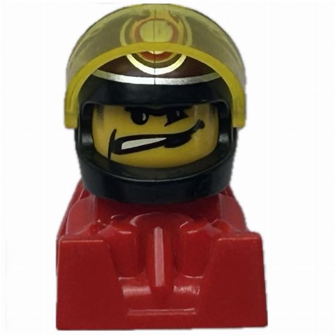 Minifigurka Racer - Black Helmet,  Trans-Yellow Visor, Red Body