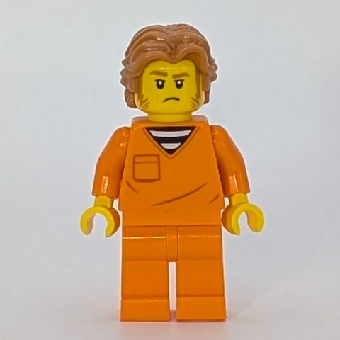 Minifigurka Criminal, Orange Prison Jumpsiut, Medium Nougat Hair