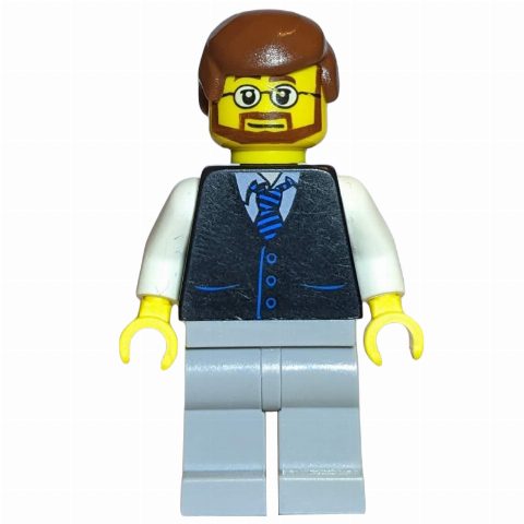 Minifigurka Black Torso, Light Bluish Grey Legs, Reddish Brown Hair
