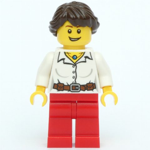 Minifigurka White Torso, Red Legs, Dark Brown Hair
