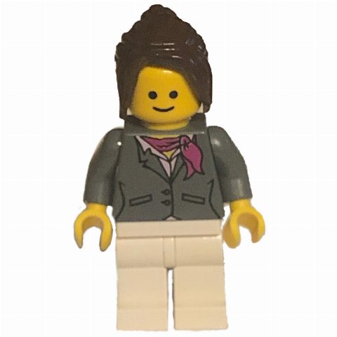 Minifigurka Dark Bluish Grey Torso, White Legs, Dark Brown Hair