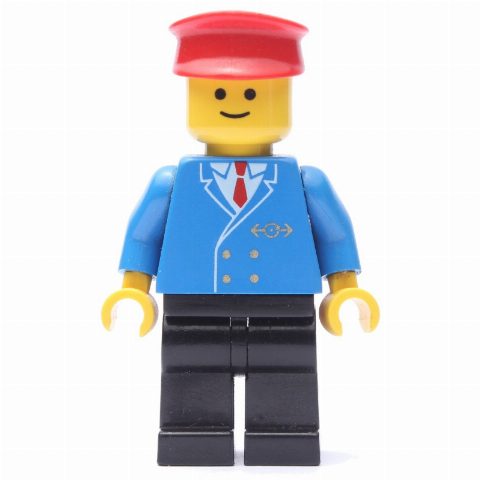 Minifigurka Conductor - Blue Jacket, Black Legs, Red Hat (3626a Head)