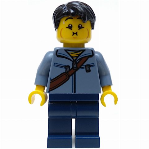 Minifigurka Sand Blue Torso, Dark Blue Legs, Black Hair