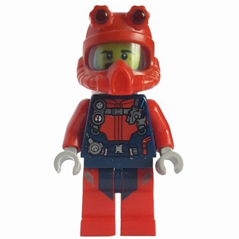 Minifigurka Diver - Dark Blue Torso, Red Legs, Red Helmet, Beard