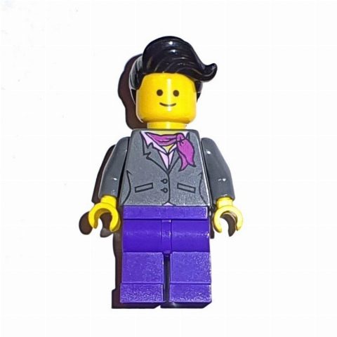 Minifigurka Dark Bluish grey Torso, Jacket, Dark Purple Legs, Black Hair