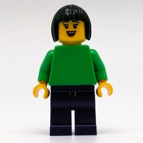 Minifigurka Sofie - Bright Green Torso, Dark Purple Legs, Black Hair