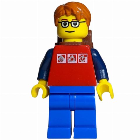 Minifigurka Man - Red Torso, Blue Legs, Backpack