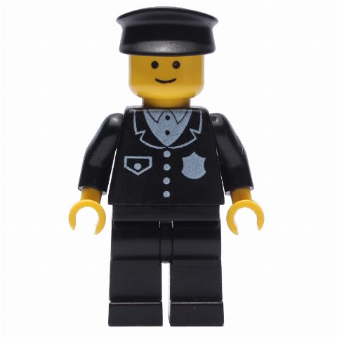 Minifigurka Policeman, Black Suit with Badge, Black Hat (3626b Head)