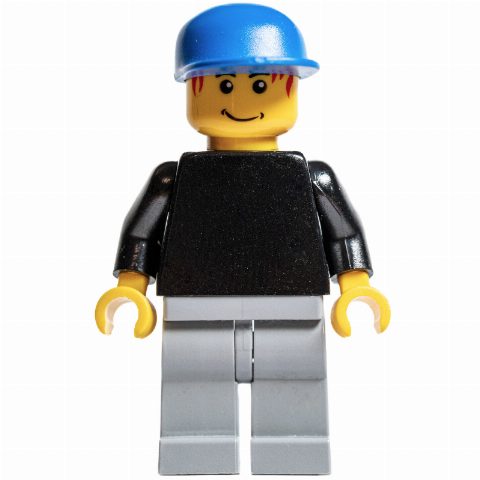 Minifigurka Soccer Player Goalie Black Torso, Light Bluish Gray Legs, Blue Cap