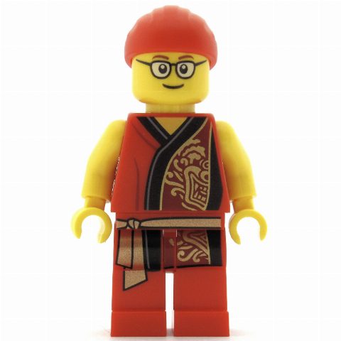 Minifigurka Man, Red Robe with Gold Sash Belt, Red Bandanna, Glasses
