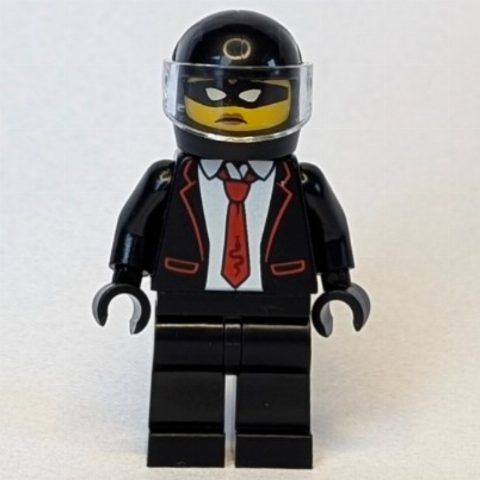 Minifigurka Criminal, Black Suit, Red Tie, Black Helmet