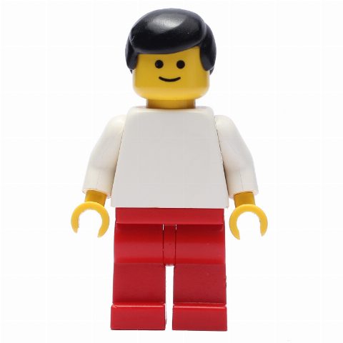 Minifigurka White Torso, Red Legs, Black Hair