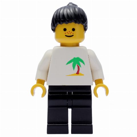 Minifigurka White Torso, Palm Tree, Black Legs, Black Hair