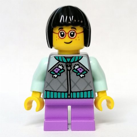 Minifigurka Kid - Flat Silver Torso, Medium Lavender Legs, Black Hair