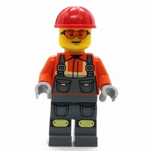 Minifigurka Construction Worker, Dark Orange Shirt, Dark Bluish Gray Legs, Red Hard Hat