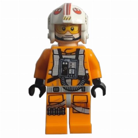 Minifigurka Luke Skywalker, Orange Rebel Pilot Outfit, Light Bluish Gray Hips, Black Hands, Printed Visor, Detailed Chest Panel