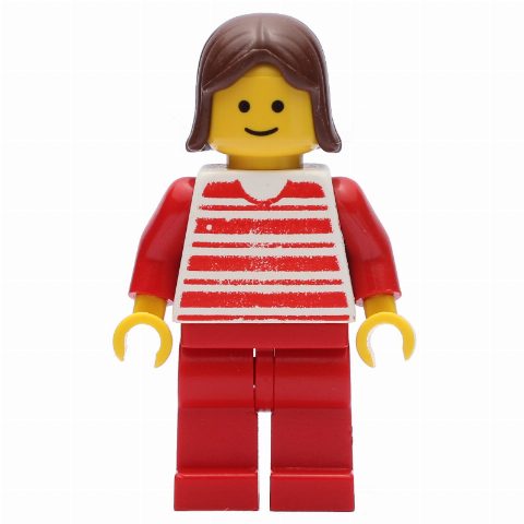 Minifigurka Woman - Red/White Striped Shirt, Red Arms, Red Legs (3626b Head)
