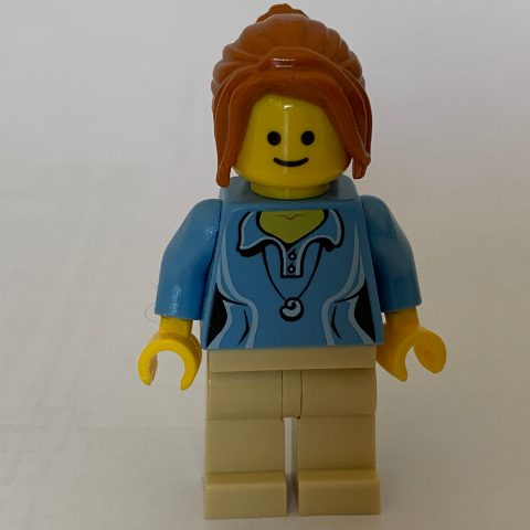 Minifigurka Medium Blue Torso, Tan Legs, Dark Orange Hair