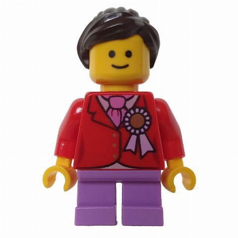 Minifigurka Kid, Red Torso, Medium Lavender Legs, Dark Brown Hair