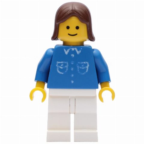 Minifigurka Blue Torso, White Legs, Brown Hair