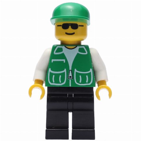 Minifigurka Man, Green Jacket, Black Legs, Green Cap, Sunglasses