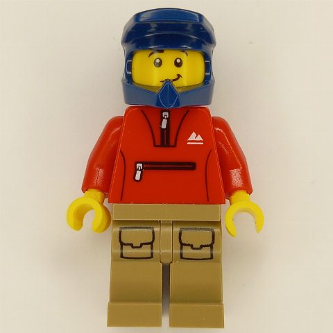 Minifigurka Red Torso, Dark Tan Legs, Dark Blue Helmet