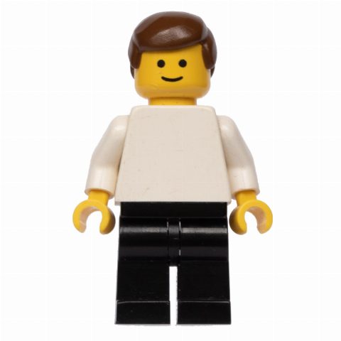Minifigurka Man, White Torso, Black Legs, Brown Hair