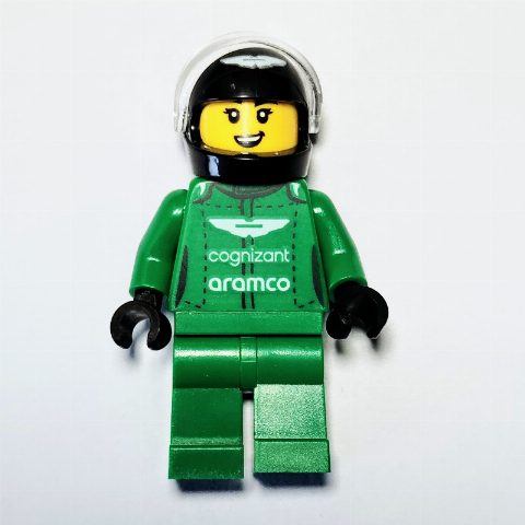 Minifigurka Race Driver - Green Suit, Aston Martin, Black Helmet