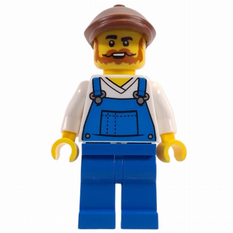 Minifigurka Window Cleaner, Blue Overall, Reddish Brown Cap