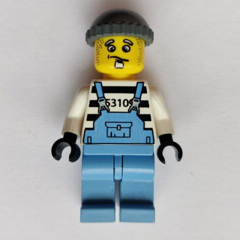 Minifigurka Criminal, Medium Blue Overalls over Prison Shirt