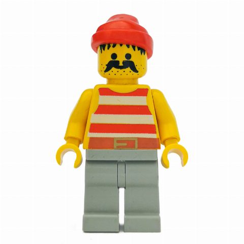 Minifigurka Pirate - Red Stripes, Light Gray Legs, Red Bandana