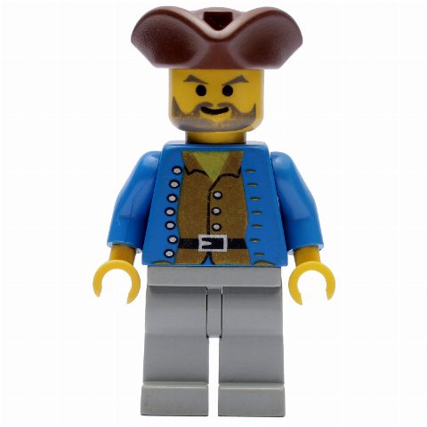 Minifigurka Pirate - Brown Shirt, Light Gray Legs, Brown Tricorne