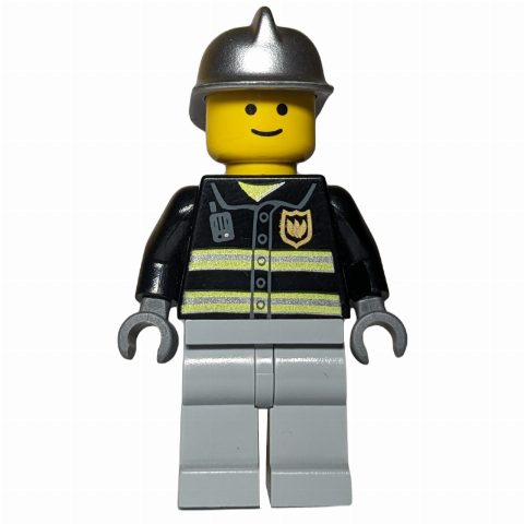 Minifigurka Fire Fighter - Black Torso, Light Bluish grey Legs, Silver Helmet