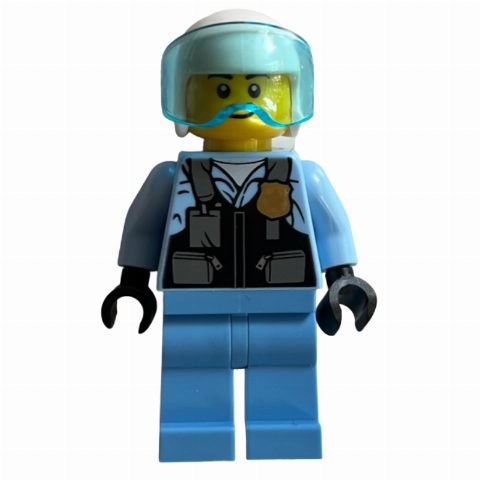 Minifigurka Policeman, Pilot, Black Vest with Badge and Pouches, White Helmet with Visor
