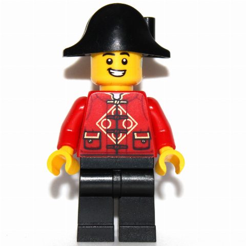 Minifigurka Red Torso, Black Legs, Black Bicorne, Hearing Aid