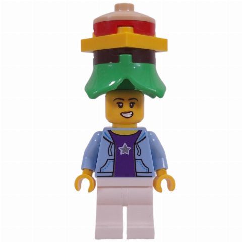 Minifigurka Bright Light Blue Torso, White Legs, Hamburger Hat