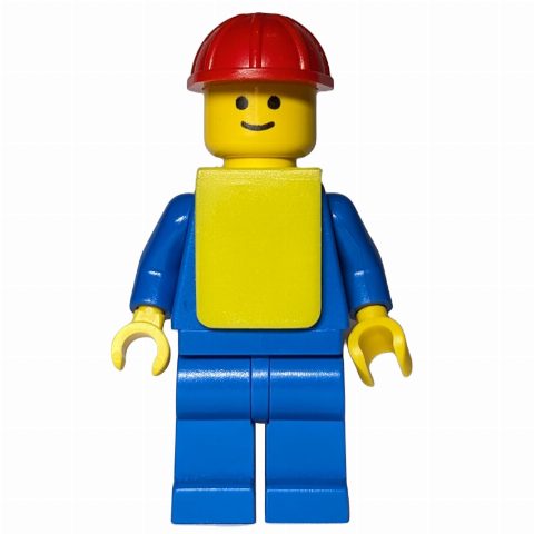 Minifigurka Man - Blue Torso, Blue Legs, Red Helmet, Yellow Vest