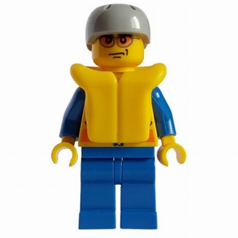 Minifigurka Coast Guard, Yellow Jacket with Zipper, Radio and Badge, Light Bluish Gray Helmet, Yellow Life Vest, Orange Sunglasses
