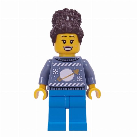 Minifigurka Sand Blue Sweater, Dark Azure Legs, Dark Brown Hair