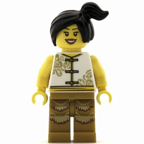 Minifigurka Woman, White Robes with Ties, Black Hair