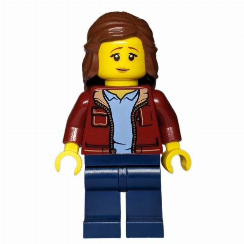 Minifigurka Dark Red Torso, Dark Blue Legs, Reddish Brown Hair